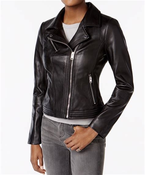 michael kors black leather moto jacket|michael kors black leather jacket.